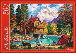 Puzzle Red Cat 500 pieces: A house by a mountain lake