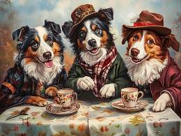 Wooden puzzle 500 pieces of Animals as people. Dog Tea Party