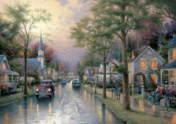 Jigsaw puzzle 1,000 pieces Schmidt: Morning in a small town. Thomas Kinkade 58441