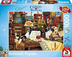 Schmidt 1000 piece puzzle: C.V. The Cat in the sewing workshop