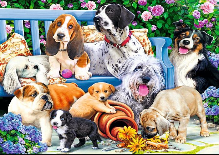 Puzzle Trefl 1000 pieces: Dogs in the garden TR10556