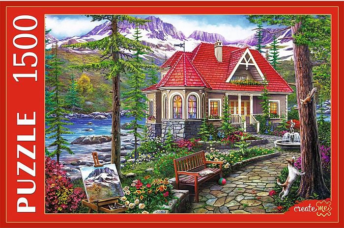 Puzzle Red Cat 1500 details: Beautiful house by the lake Х1500-2642