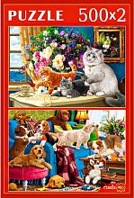 Puzzle Red Cat 2x500 details: Pets