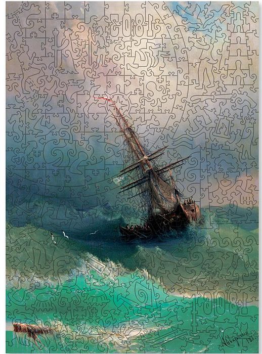 Wooden puzzle 380 details DaVICI: Hermitage. A ship in the midst of a stormy sea 7-06-15-380