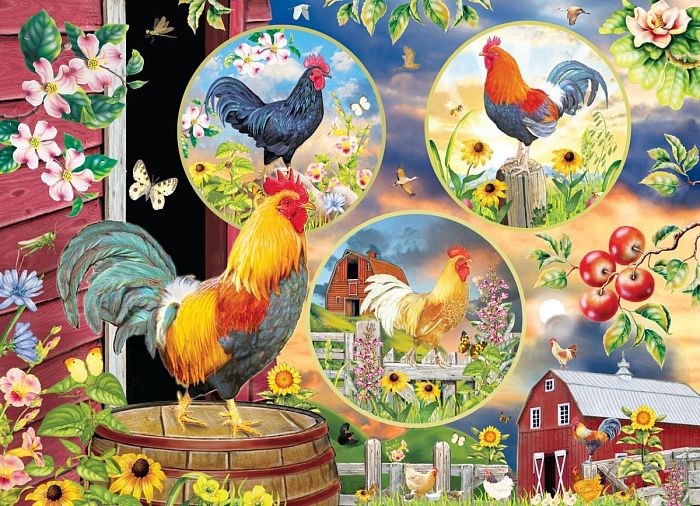 Puzzle Cobble Hill 500 details: Singing Roosters 85058