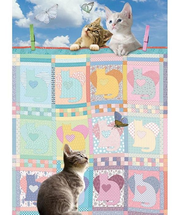 Cobble Hill puzzle 500 details: Kittens with a blanket 85092