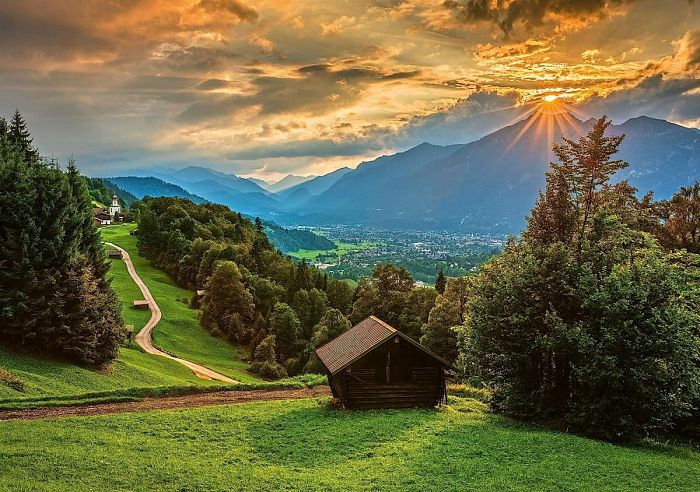 Schmidt 1500-piece puzzle: Sunset in a mountain village 58970