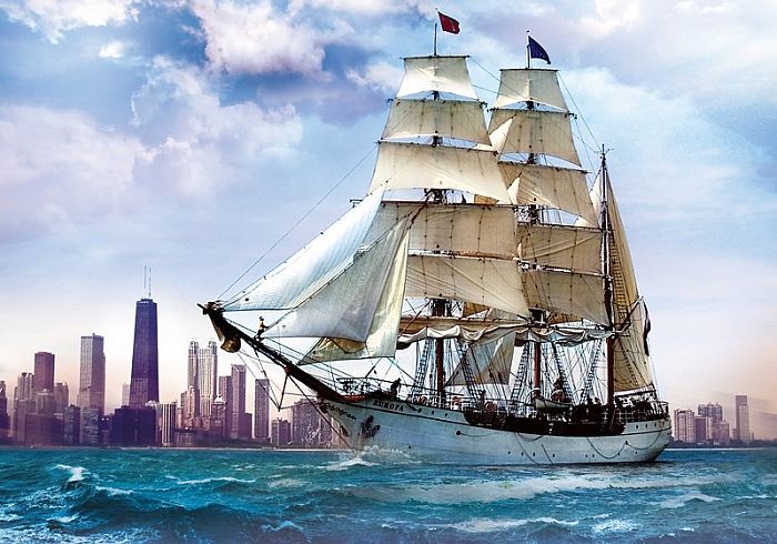 Trefl puzzle 500 pieces: Sailboat on the background of Chicago TR37120