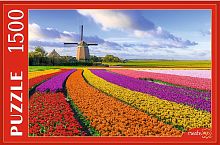 Puzzle Red Cat 1500 pieces: Tulip field and mill