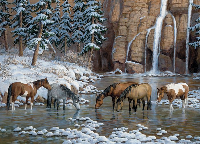 Cobble Hill puzzle 1000 pieces: Horses at the waterfall 80162