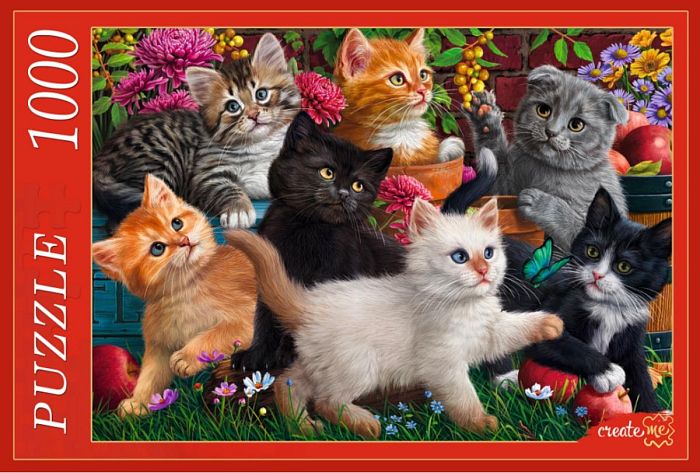 Puzzle Red Cat 1000 details: Kittens in the garden Ф1000-7955